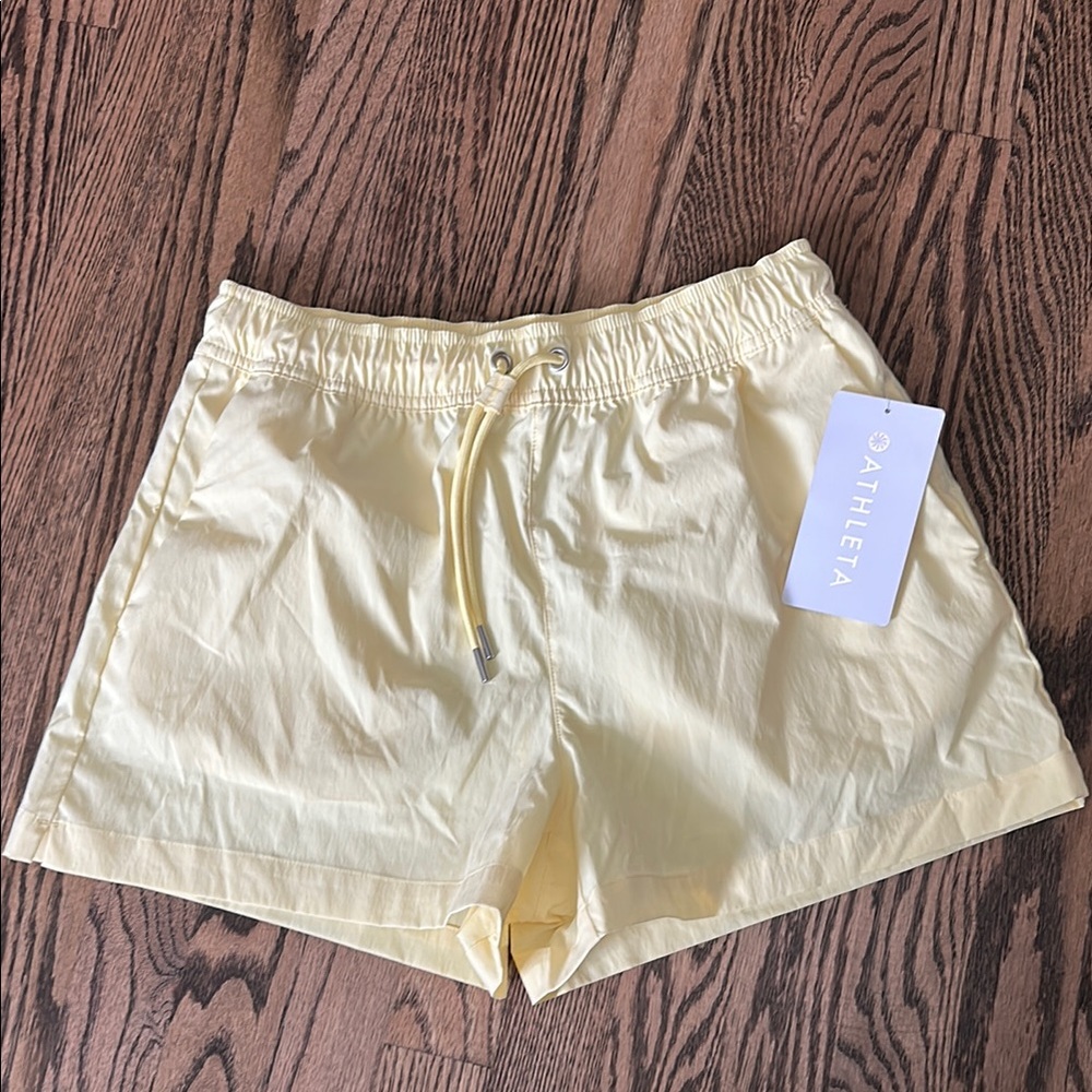 Athleta Women's Light Yellow Drawstring Shorts midday NEW